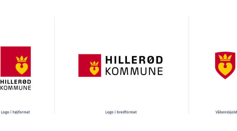 Hillerød logo i højformat og bredformat, samt våbenskjoldet som anvendes som ikon uden navnetræk