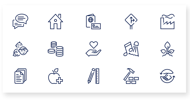 Eksempler på ikoner i farven kongeblå